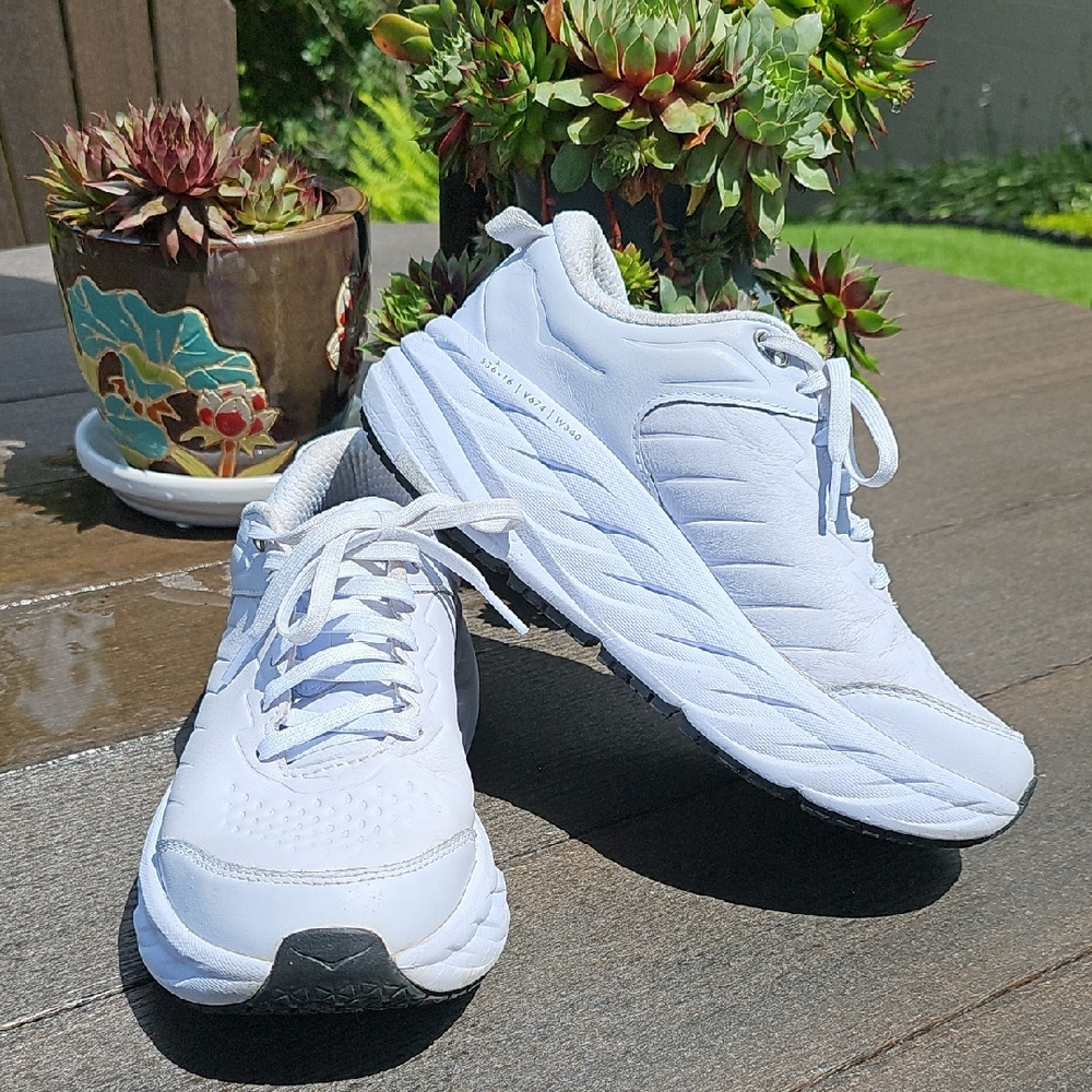 Hoka One One White Athletic Shoes with Chunky Midsole